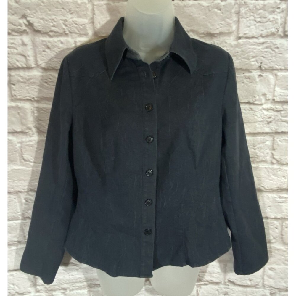 Vintage Lena Gabrielle Peplum Hem Denim Shirt 8 Stretchy Coastal Cowgirl Western